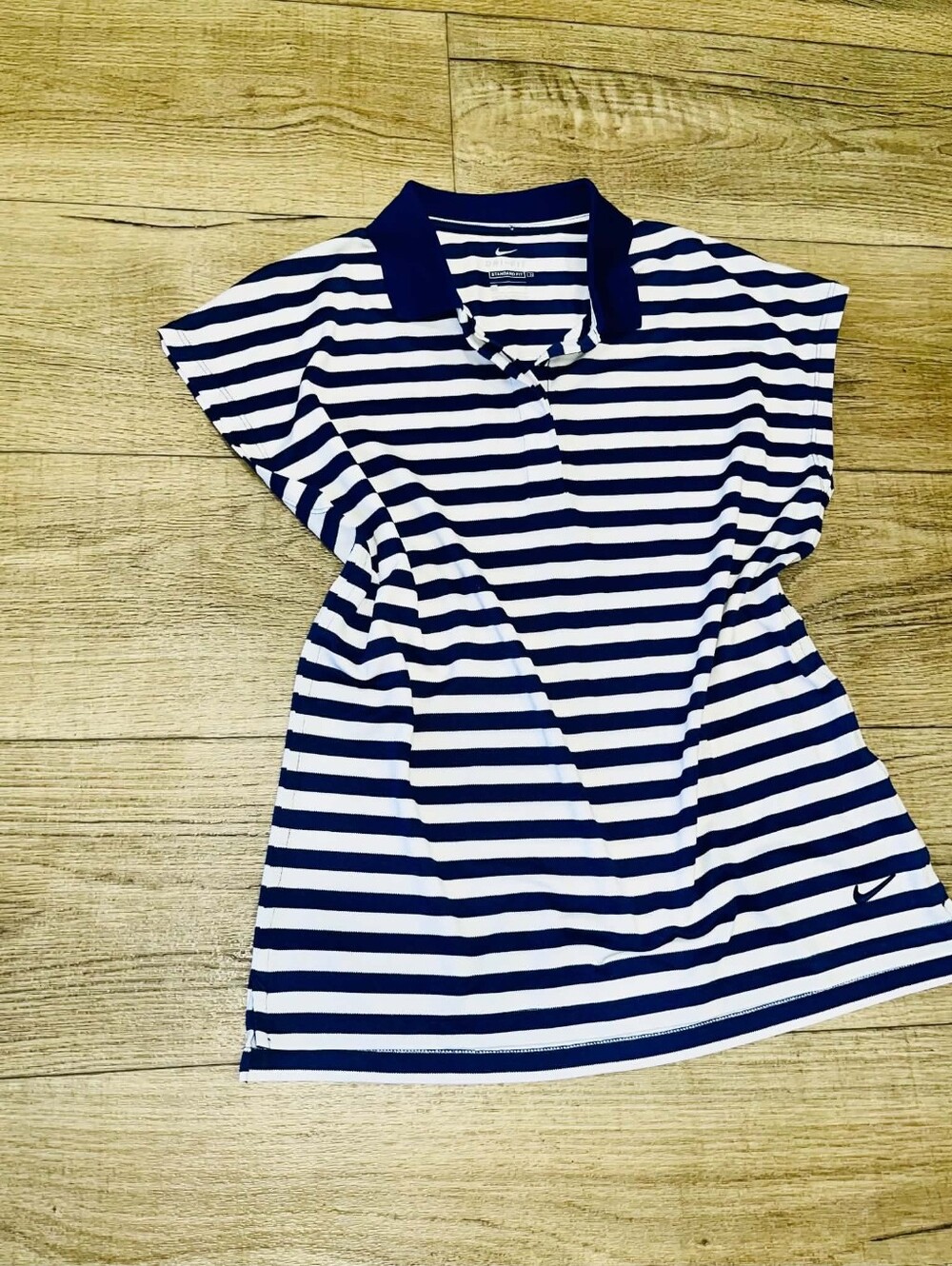 Nike Blue and White Striped Dri-FIT Polo